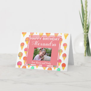 Cute Pink Girly Waterverf Foto Girl's Birthday Kaart