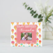 Cute Pink Girly Waterverf Happy Birthday Foto Briefkaart (Staand voorkant)