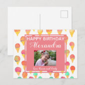 Cute Pink Girly Waterverf Happy Birthday Foto Briefkaart (Voorkant / Achterkant)