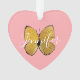Cute Pink Girly Yellow Butterfly gepersonaliseerd Ornament