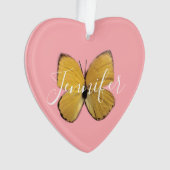 Cute Pink Girly Yellow Butterfly gepersonaliseerd Ornament (voorkant)