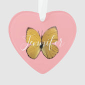 Cute Pink Girly Yellow Butterfly gepersonaliseerd Ornament (achterkant)