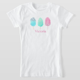 Cute Pink Glitter Cotton Snoep Name Waterverf T-shirt