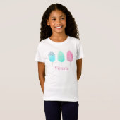 Cute Pink Glitter Cotton Snoep Name Waterverf T-shirt (Voorkant volledig)
