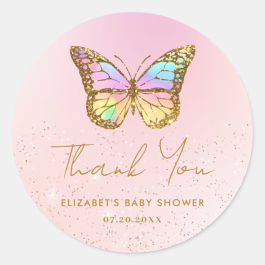 Cute Pink Glitter Dank u Baby shower Birthday Ronde Sticker (Voorkant)