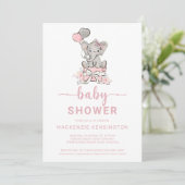 Cute Pink Glitter Elephant Baby shower Kaart (Staand voorkant)
