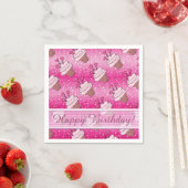 Cute Pink Glitter Heart Cupcakes Birthday Napkins Servetten (Insitu)