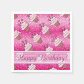 Cute Pink Glitter Heart Cupcakes Birthday Napkins Servetten (Voorkant)