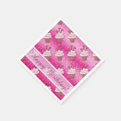 Cute Pink Glitter Heart Cupcakes Birthday Napkins Servetten (Hoek)
