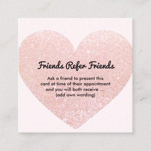 Cute Pink Glitter Heart Customer Reference Kaart (Voorkant)