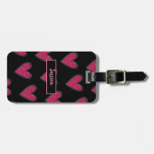 Cute Pink Glitter Hearts Bagagelabel (Voorkant horizontaal)