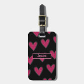 Cute Pink Glitter Hearts Bagagelabel (Voorkant verticaal)