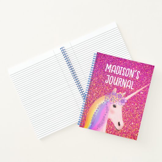 Cute Pink Glitter Unicorn Personalized Journal Notitieboek (Binnen)
