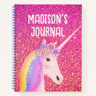 Cute Pink Glitter Unicorn Personalized Journal Notitieboek