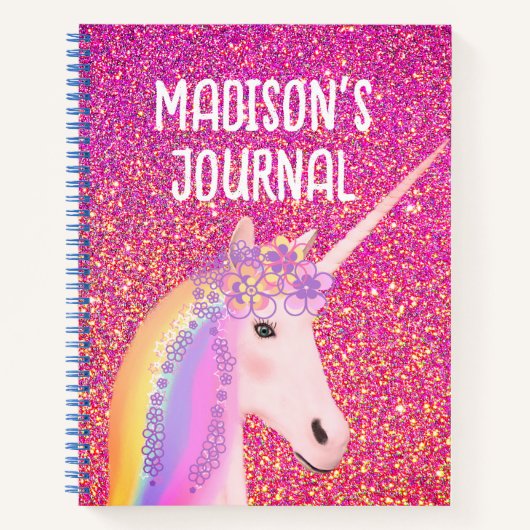 Cute Pink Glitter Unicorn Personalized Journal Notitieboek (Voorkant)