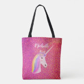 Cute Pink Glitter Unicorn Persoonlijke naam Tote Bag (Achterkant)