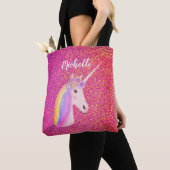 Cute Pink Glitter Unicorn Persoonlijke naam Tote Bag (Dichtbij)