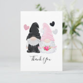 Cute Pink Gnome Bride and Groom Wedding Bedankkaart (Staand voorkant)