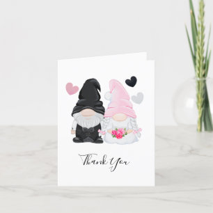 Cute Pink Gnome Bride and Groom Wedding Bedankkaart