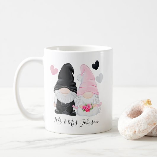 Cute Pink Gnome Bride and Groom Wedding Koffiemok (Met donut)