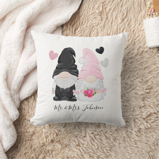 Cute Pink Gnome Bride and Groom Wedding Kussen (Deken)