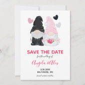 Cute Pink Gnome Bride and Groom Wedding Save The Date (Voorkant)