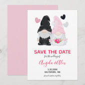 Cute Pink Gnome Bride and Groom Wedding Save The Date (Voorkant / Achterkant)