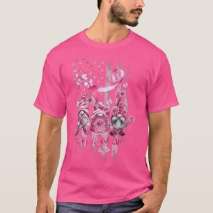 Cute Pink Gnome USA Flag Breast Cancer Awareness M T-shirt