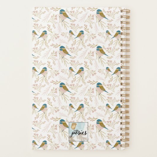 Cute Pink Gold Chickadee Bird Hearts Planner (Achterkant)
