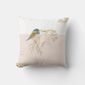 Cute Pink Gold Chickadee Bird Hearts Print Kussen (Voorkant)