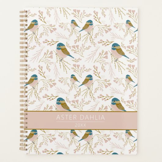 Cute Pink Gold Chickadee Bird Name Planner (Voorkant)
