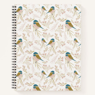 Cute Pink Gold Chickadee Floral Print Notitieboek