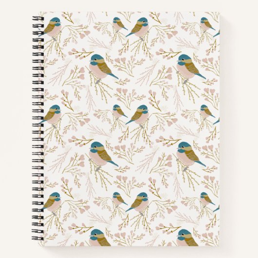 Cute Pink Gold Chickadee Floral Print Notitieboek (Voorkant)