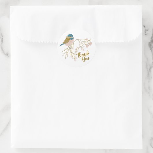 Cute Pink Gold Chickadee Hartelijk dank Ronde Sticker (Tas)