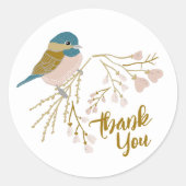 Cute Pink Gold Chickadee Hartelijk dank Ronde Sticker (Voorkant)