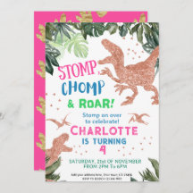 Cute Pink Gold Dinosaur Birthday Party