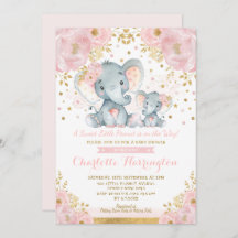 Cute Pink & Gold Elephant Girl Baby shower