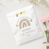 Cute Pink Gold First Birthday Boho Rainbow Bedankzakje (Gezegeld)