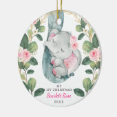 Cute Pink Gold Floral Baby Elephant Greenery Keramisch Ornament (Links)