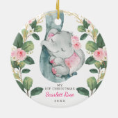 Cute Pink Gold Floral Baby Elephant Greenery Keramisch Ornament (Achterkant)