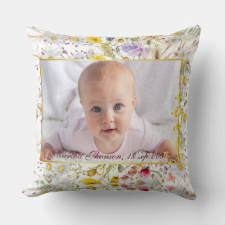 Cute Pink gold Floral Watercolor Baby Girl Photo  Kussen