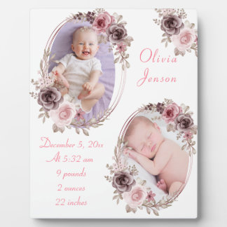 Cute Pink Gold Floral Waterverf Baby Girl Foto Fotoplaat