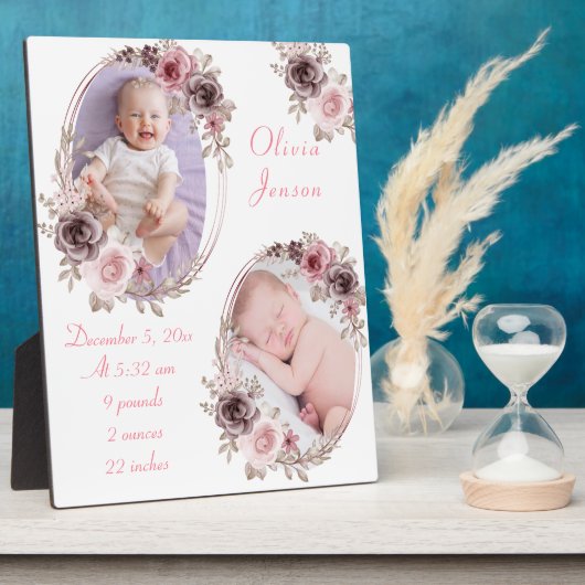 Cute Pink Gold Floral Waterverf Baby Girl Foto Fotoplaat (Zijkant)