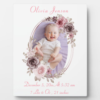 Cute Pink Gold Floral Waterverf Baby Girl Foto Fotoplaat