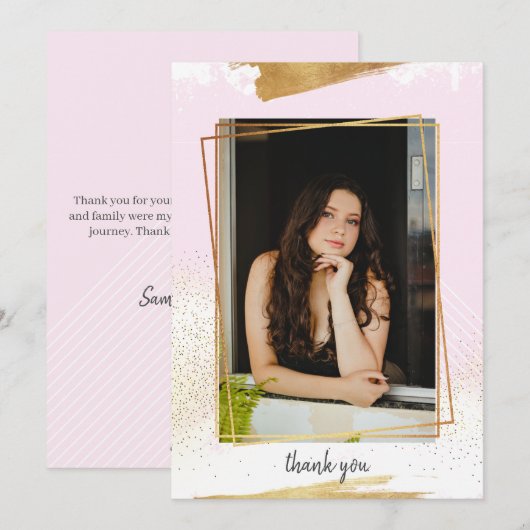 Cute Pink & Gold Framed Afstuderen Hartelijk dank Kaart (Voorkant / Achterkant)