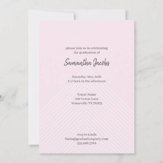 Cute Pink & Gold Framed Afstuderen Invitation Kaart (Achterkant)