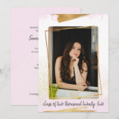 Cute Pink & Gold Framed Afstuderen Invitation Kaart (Voorkant / Achterkant)