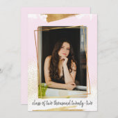 Cute Pink & Gold Framed Afstuderen Invitation Kaart (Voorkant / Achterkant)