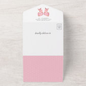 Cute Pink Gold Glitter Ballon Floral Baby shower All In One Uitnodiging (Buitenkant)