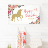 Cute Pink Gold Glitter Unicorn Birthday Party Spandoek (Insitu)
